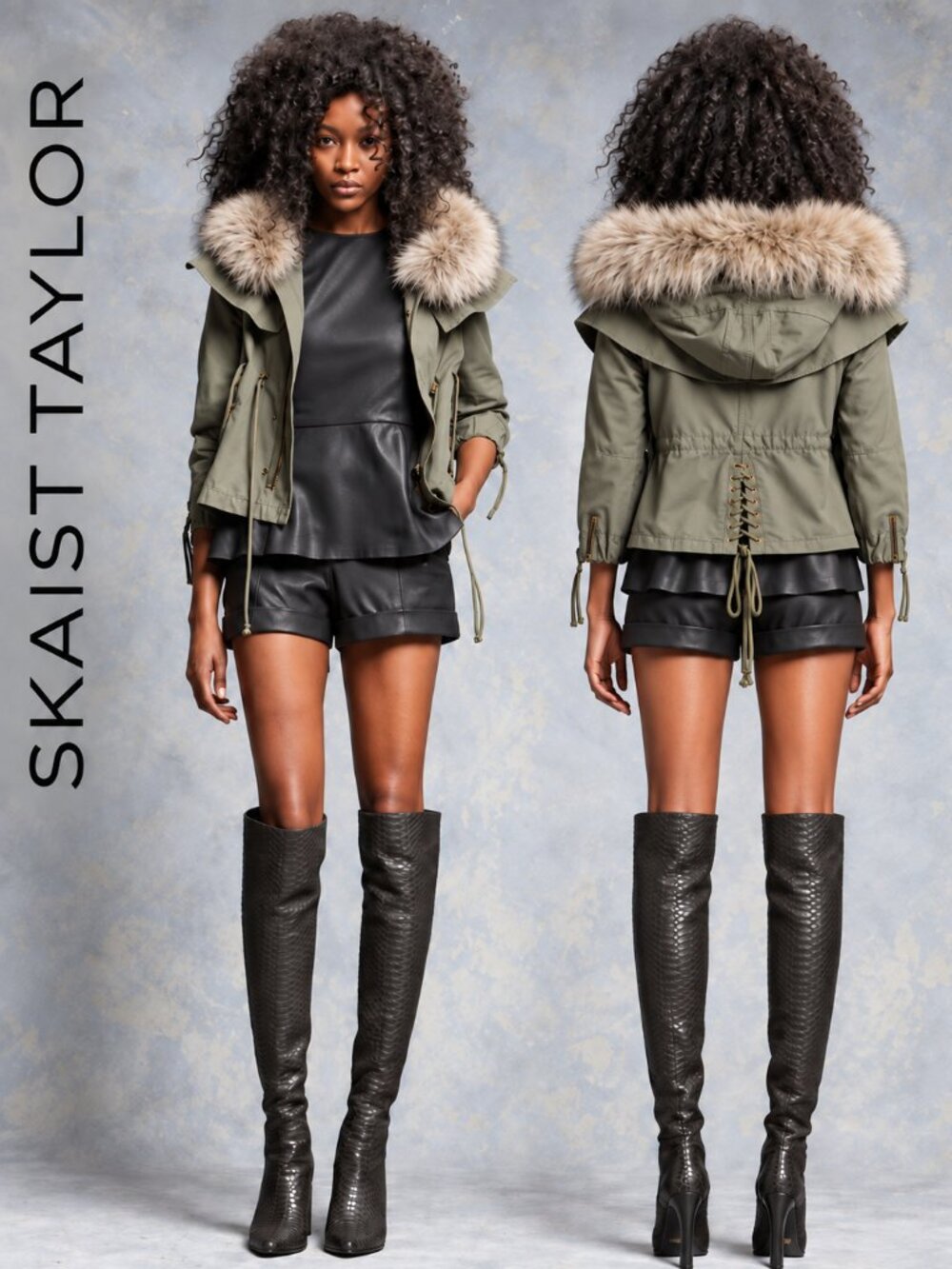 💥HOT ITEM!💥VTG REVOLVE Skaist Taylor Mini Parka w/ Genuine Fur in Army Green